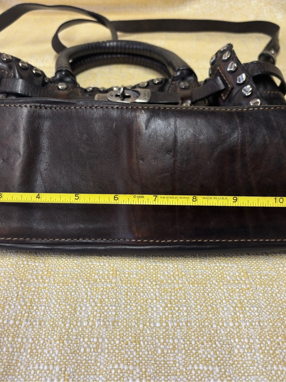 Giorgio Brato Dark Brown Leather Stud-Accent Shoulder Bag with Turn-Lock - Picture 9 of 10